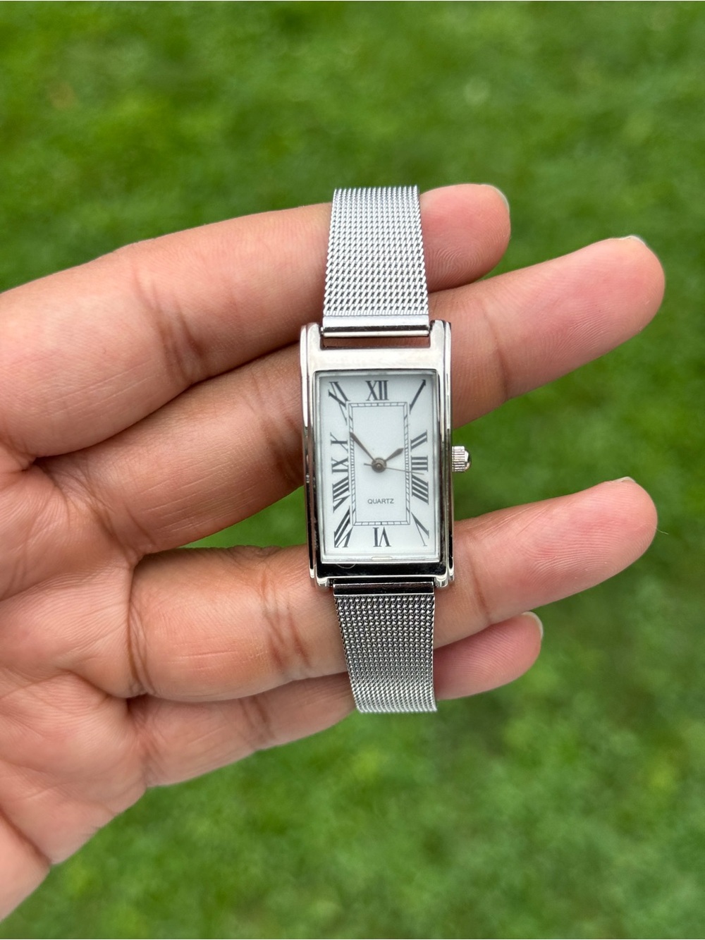 Classic Silver tank  Mesh Women's Quartz Watch - Roman Dial Japan movement